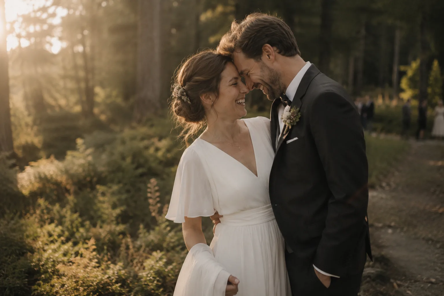 Sarah und Tom in der goldenen Abendsonne — ein Hochzeitsmoment